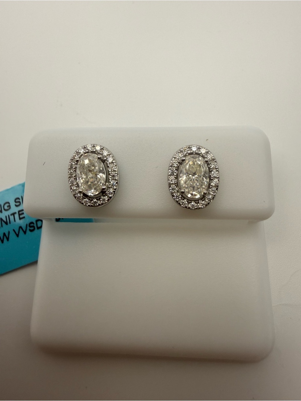 Sterling Silver Oval Moissanite Halo Earrings - White